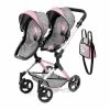 Bayer - Twin Neo Dolls Pram - Grey & Pink