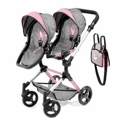 Bayer - Twin Neo Dolls Pram - Grey & Pink